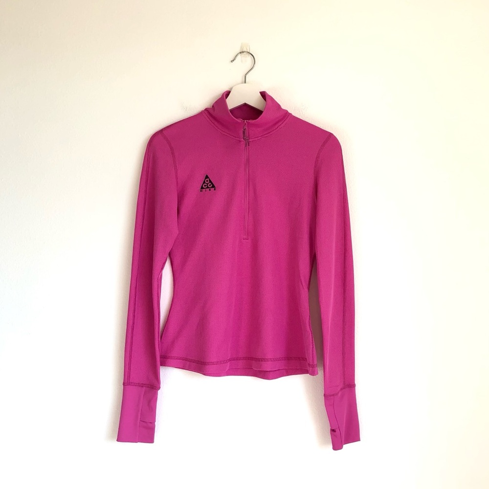 Nike ACG Fuchsia Pink Waffle Knit Quarter Zip Athletic Pullover Top Size Medium